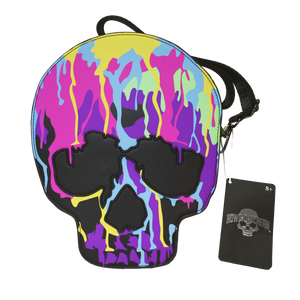 Howl-O-Scream Neon Drip Skull Loungefly Purse front with tag