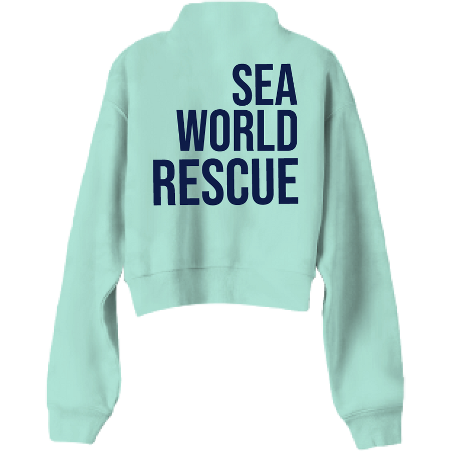 SeaWorld Rescue Navy Mint Junior 1-4 Zip Crop Fleece front